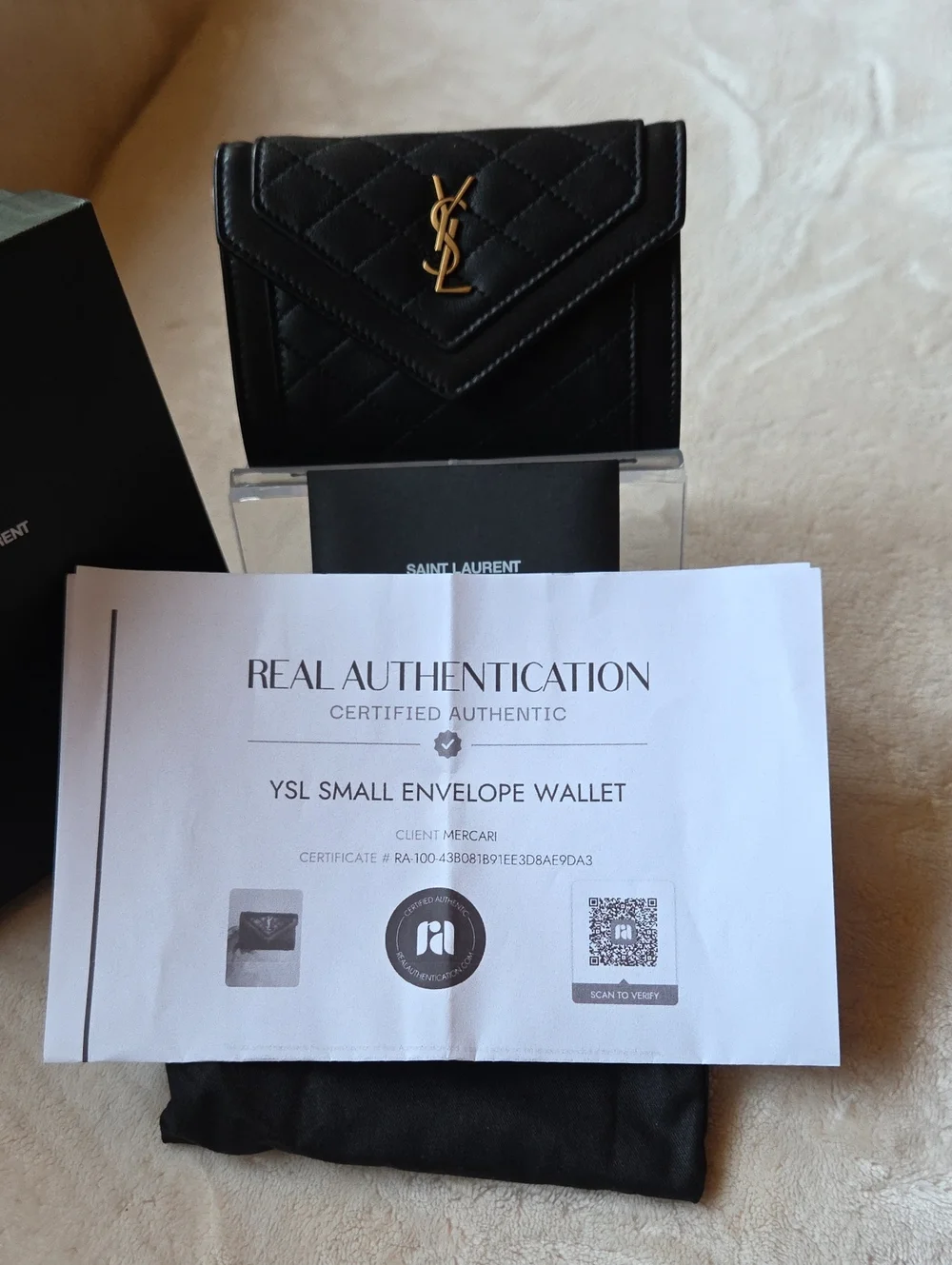 Saint Laurent Small Gaby Black Quilted Lambskin Leather Envelope Wallet